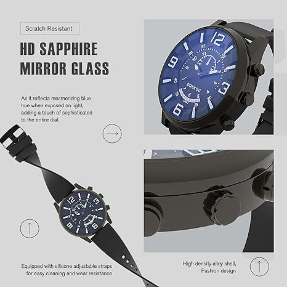 (SOLD ON EBay)  DOUKOU Men's Watch~ Analog- Sapphire Glass- 3D Numeral Dial - Picture 7 of 10